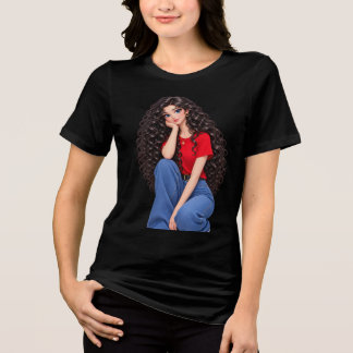 Schwarzes T-Shirt mit stylischer Mädchenkunst Tri-Blend Shirt