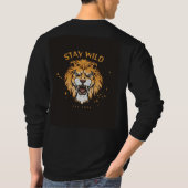 Schwarzes T-Shirt mit vollen Ärmeln und Löwengesic (Rückseite)