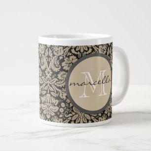 Schwarzes TAN-Damast-Monogramm Jumbo-Tasse