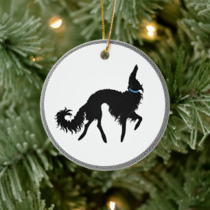 Schwarzes tänzelndes Borzoi-Christbaumanhänger Keramik Ornament
