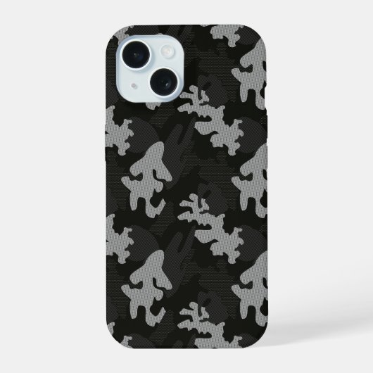 Schwarzes Tarnmuster iPhone 15 Hülle (Rückseite)