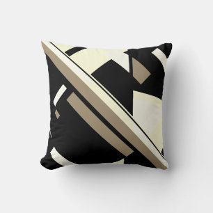 Schwarzes Taupe Creme Weiß Diagonales Art MCM Auss Kissen