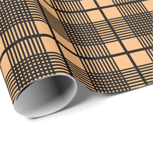 Schwarzes Taupe Thin Glen Karierte Muster Wrapping Geschenkpapier (Rolleneckpunkt)