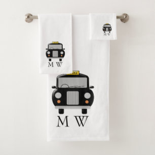 Schwarzes Taxi-Design Monogrammiert Badhandtuch Set