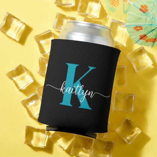 Schwarzes Teal-Monogramm Dosenkühler (In Situ Sommer)