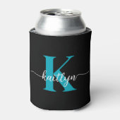 Schwarzes Teal-Monogramm Dosenkühler (Kanne Vorderseite)