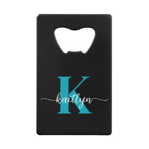 Schwarzes Teal-Monogramm Geldbeutel Flaschenöffner