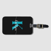 Schwarzes Teal-Monogramm Gepäckanhänger (Vorderseite (Horizontal))