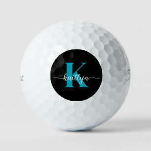 Schwarzes Teal-Monogramm Golfball