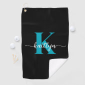 Schwarzes Teal-Monogramm Golfhandtuch (Insitu)