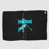 Schwarzes Teal-Monogramm Golfhandtuch (Horizontal)