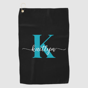 Schwarzes Teal-Monogramm Golfhandtuch