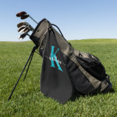 Schwarzes Teal-Monogramm Golfhandtuch (Gras)