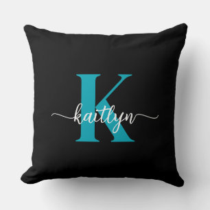 Schwarzes Teal-Monogramm Kissen