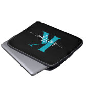 Schwarzes Teal-Monogramm Laptopschutzhülle (Vorne Knopf)