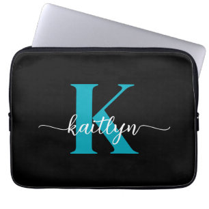 Schwarzes Teal-Monogramm Laptopschutzhülle