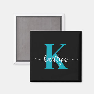Schwarzes Teal-Monogramm Magnet