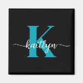Schwarzes Teal-Monogramm Magnet (Vorne)