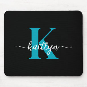 Schwarzes Teal-Monogramm Mousepad