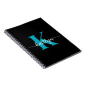 Schwarzes Teal-Monogramm Notizblock (Rechte Seite)