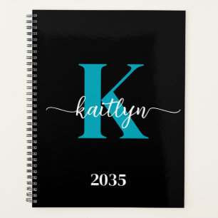 Schwarzes Teal-Monogramm Planer