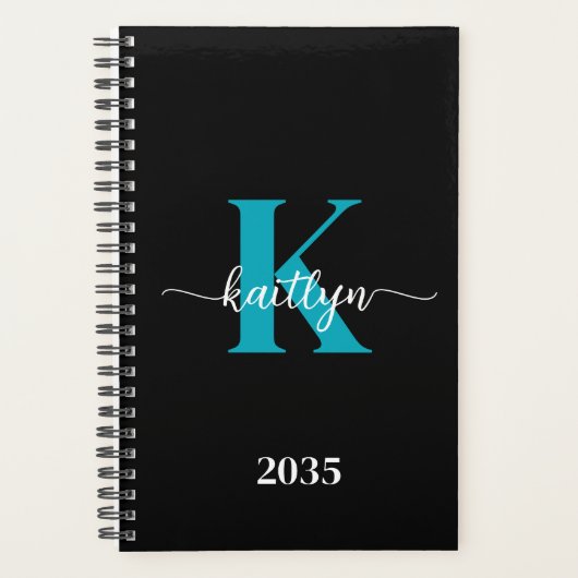 Schwarzes Teal-Monogramm Planer (Vorderseite)