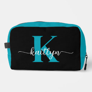 Schwarzes Teal-Monogramm Waschbeutel