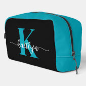 Schwarzes Teal-Monogramm Waschbeutel (Rechte Ecke)