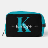 Schwarzes Teal-Monogramm Waschbeutel (Rückseite)
