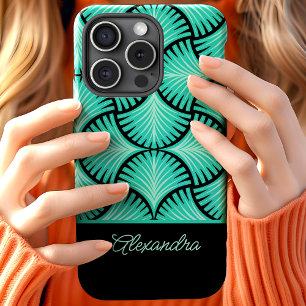 Schwarzes Teal Retro 1920er Gatsby Palmen Skript N Case-Mate iPhone Hülle