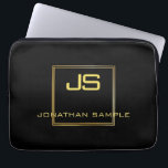 Schwarzes Template Notebook mit Creative Gold Mono Laptopschutzhülle<br><div class="desc">Creative Gold Monogram Black Template Laptop Sleeve.</div>