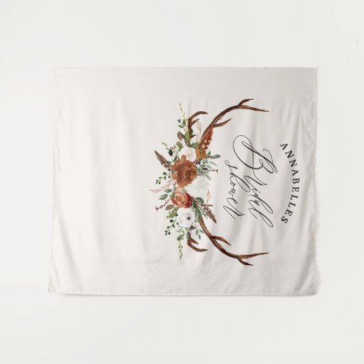 Schwarzes Terracotta floral rustikales Brautparty Wandteppich (Vorderseite (Horizontal))