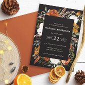 Schwarzes Terrakotta, geblümtes rustikales Brautpa Einladung