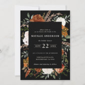 Schwarzes Terrakotta, geblümtes rustikales Brautpa Einladung (Vorderseite)