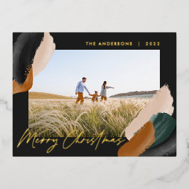 Schwarzes Terrakotta Modernes minimales Aquarellfa Folien Feiertagspostkarte