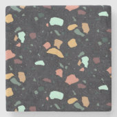 Schwarzes Terrazzo-Muster Steinuntersetzer (Vorderseite)