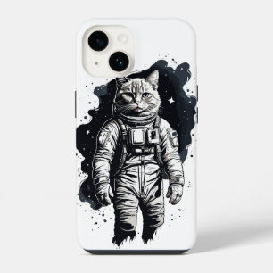 Schwarzes Tinten-Astronaut-Katze-Design iPhone 14 Hülle