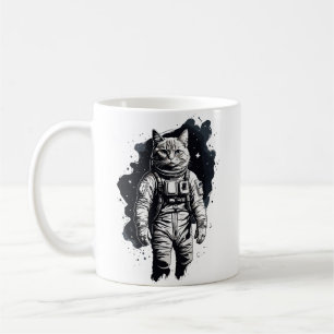 Schwarzes Tinten-Astronauten-Katze-Design Kaffeetasse