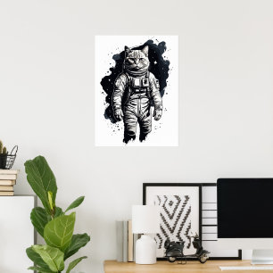 Schwarzes Tinten-Astronauten-Katze-Design Poster