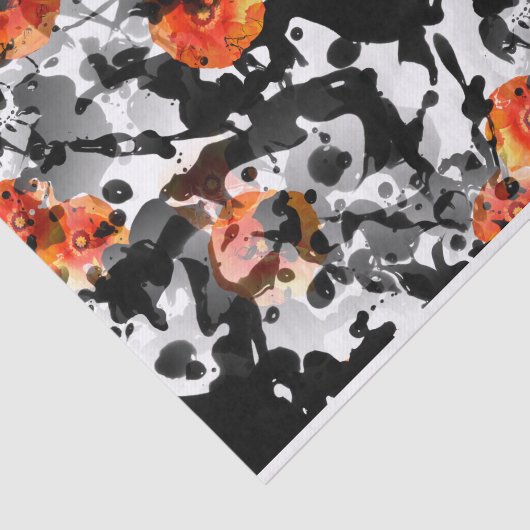 SCHWARZES TINTEN- u. MOHNBLUMEN-Muster + Ihr Seidenpapier (Ausschnitt)