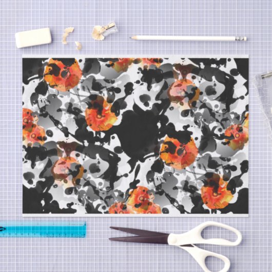 SCHWARZES TINTEN- u. MOHNBLUMEN-Muster + Ihr Seidenpapier (Handwerk)