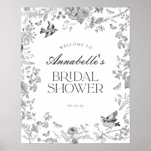 Schwarzes Toile Jouy Blumenschmuck Hochzeitsdusche Poster