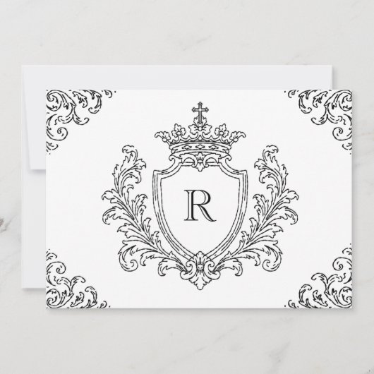 Schwarzes traditionelles Wappeninitial-Monogramm T Einladung (Vorderseite)