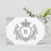 Schwarzes traditionelles Wappeninitial-Monogramm T Einladung (Stehend Vorderseite)