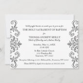 Schwarzes traditionelles Wappeninitial-Monogramm T Einladung (Rückseite)