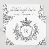 Schwarzes traditionelles Wappeninitial-Monogramm T Einladung (Vorne/Hinten)