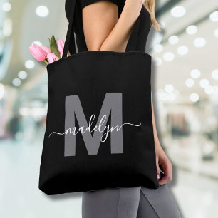 Schwarzes Trendiges Modernes Schriftzug Namensmono Tasche