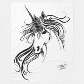 Schwarzes Tribal-Einhorn Fleecedecke (Vorderseite)