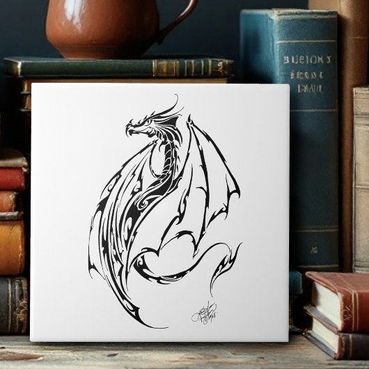 Schwarzes Tribal-Einhorn Fliese