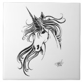 Schwarzes Tribal-Einhorn Fliese (Vorderseite)